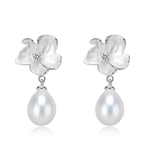 Magnolia Enamel Pearl Drop Necklace